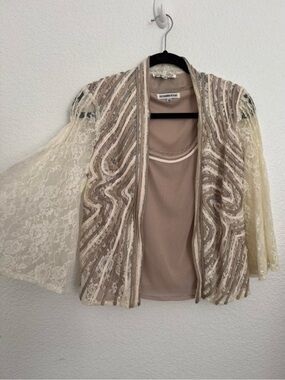 Vintage 2pc Boho Lace Cardigan Top with Matching Tank